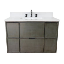 Load image into Gallery viewer, Bellaterra 37&quot; Single Wall Mount Vanity in Linen Gray Finish with Counter Top and Sink 400501-CAB-LY, White Quartz / Rectangle, Front