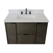 Load image into Gallery viewer, Bellaterra 37&quot; Single Wall Mount Vanity in Linen Gray Finish with Counter Top and Sink 400501-CAB-LY, White Quartz / Rectangle, Top Front