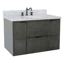 Load image into Gallery viewer, Bellaterra 37&quot; Single Wall Mount Vanity in Linen Gray Finish with Counter Top and Sink 400501-CAB-LY, White Carrara Marble / Oval, Front