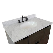 Load image into Gallery viewer, Bellaterra 37&quot; Single Wall Mount Vanity in Linen Gray Finish with Counter Top and Sink 400501-CAB-LY, White Carrara Marble / Oval, Top Front