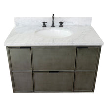 Load image into Gallery viewer, Bellaterra 37&quot; Single Wall Mount Vanity in Linen Gray Finish with Counter Top and Sink 400501-CAB-LY, White Carrara Marble / Oval, Top Front