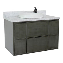 Load image into Gallery viewer, ellaterra 37&quot; Single Wall Mount Vanity in Linen Gray Finish with Counter Top and Sink 400501-CAB-LY, White Carrara Marble / Round, Front