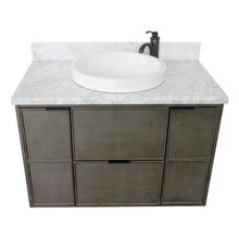 Load image into Gallery viewer, ellaterra 37&quot; Single Wall Mount Vanity in Linen Gray Finish with Counter Top and Sink 400501-CAB-LY, White Carrara Marble / Round, Front Top