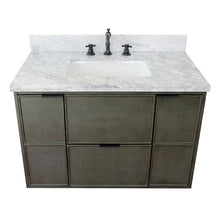 Load image into Gallery viewer, Bellaterra 37&quot; Single Wall Mount Vanity in Linen Gray Finish with Counter Top and Sink 400501-CAB-LY, White Carrara Marble / Rectangle, Front Top