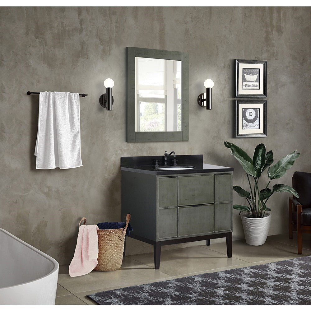 Bellaterra 37" Single Vanity in Linen Gray Finish with Counter Top and Sink 400501-LY, Black Galaxy / Oval, Front