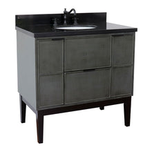 Load image into Gallery viewer, Bellaterra 37&quot; Single Vanity in Linen Gray Finish with Counter Top and Sink 400501-LY, Black Galaxy / Oval, Front