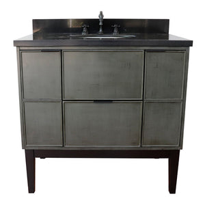 Bellaterra 37" Single Vanity in Linen Gray Finish with Counter Top and Sink 400501-LY, Black Galaxy / Oval, Front