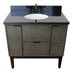 Bellaterra 37" Single Vanity in Linen Gray Finish with Counter Top and Sink 400501-LY, Black Galaxy / Oval, Top Front