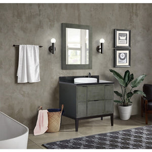 Bellaterra 37" Single Vanity in Linen Gray Finish with Counter Top and Sink 400501-LY, Black Galaxy / Round, Front