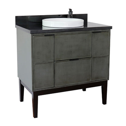 Bellaterra 37" Single Vanity in Linen Gray Finish with Counter Top and Sink 400501-LY, Black Galaxy / Round, Front