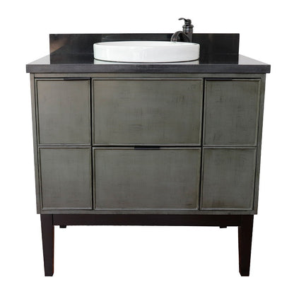 Bellaterra 37" Single Vanity in Linen Gray Finish with Counter Top and Sink 400501-LY, Black Galaxy / Round, Front