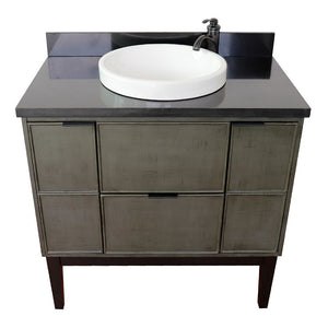 Bellaterra 37" Single Vanity in Linen Gray Finish with Counter Top and Sink 400501-LY, Black Galaxy / Round, TOp