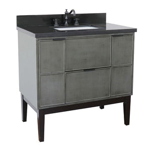 Bellaterra 37" Single Vanity in Linen Gray Finish with Counter Top and Sink 400501-LY, Black Galaxy / Rectangle, Front