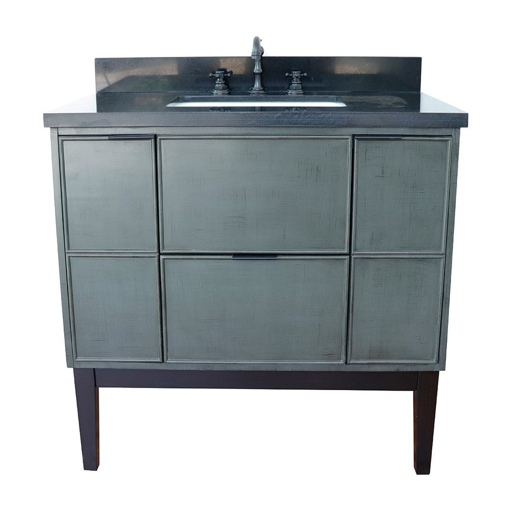 Bellaterra 37" Single Vanity in Linen Gray Finish with Counter Top and Sink 400501-LY, Black Galaxy / Rectangle, Front