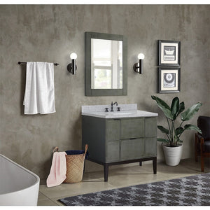 Bellaterra 37" Single Vanity in Linen Gray Finish with Counter Top and Sink 400501-LY, Gray Granite / Oval, Front
