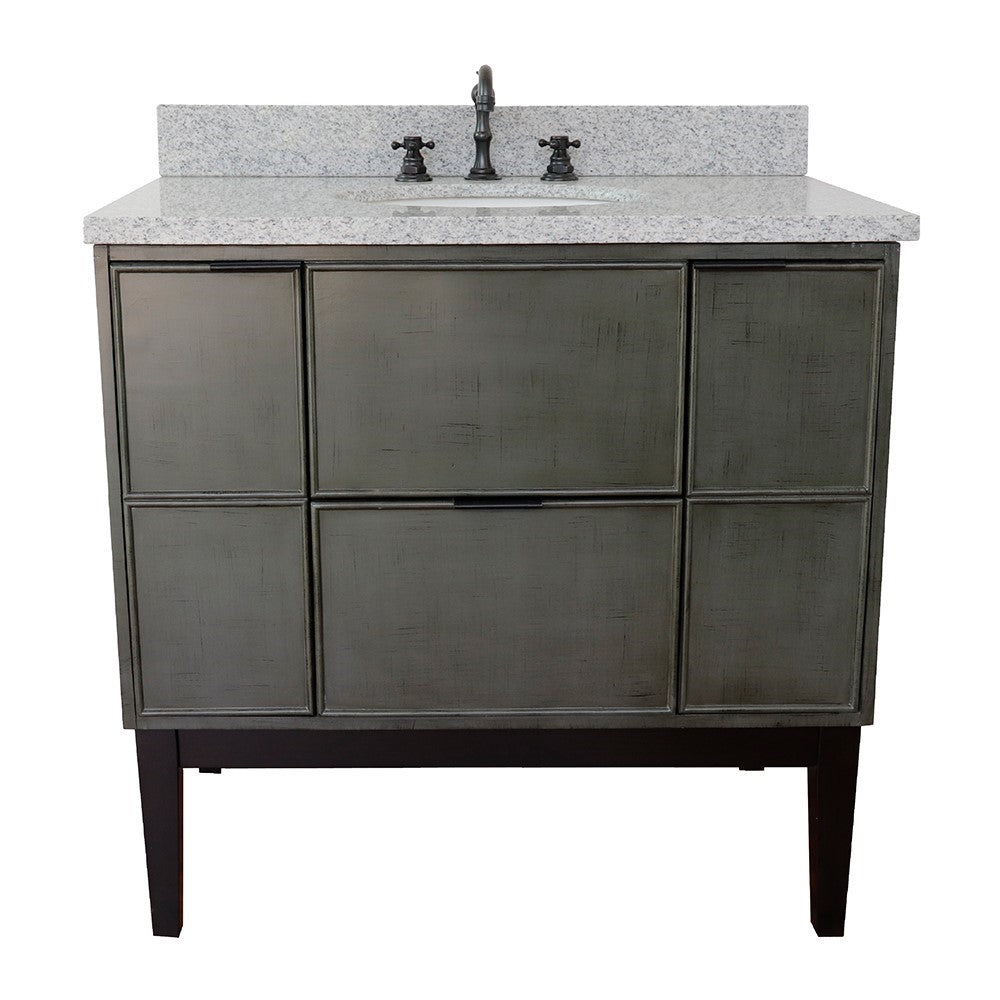 Bellaterra 37" Single Vanity in Linen Gray Finish with Counter Top and Sink 400501-LY, Gray Granite / Oval, Front