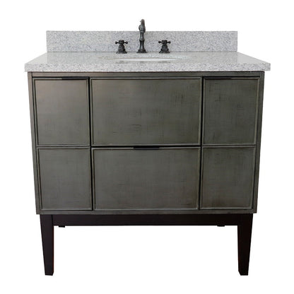 Bellaterra 37" Single Vanity in Linen Gray Finish with Counter Top and Sink 400501-LY, Gray Granite / Oval, Front