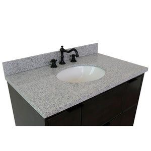 Bellaterra 37" Single Vanity in Linen Gray Finish with Counter Top and Sink 400501-LY, Gray Granite / Oval, front