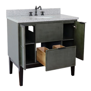 Bellaterra 37" Single Vanity in Linen Gray Finish with Counter Top and Sink 400501-LY, Gray Granite / Oval, Open