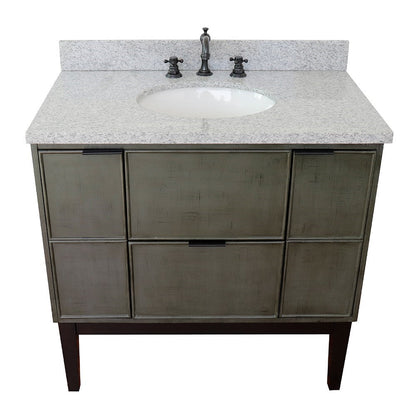 Bellaterra 37" Single Vanity in Linen Gray Finish with Counter Top and Sink 400501-LY, Gray Granite / Oval, Top 