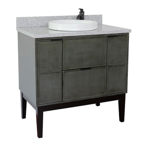Bellaterra 37" Single Vanity in Linen Gray Finish with Counter Top and Sink 400501-LY, Gray Granite / Round, Front