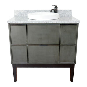 Bellaterra 37" Single Vanity in Linen Gray Finish with Counter Top and Sink 400501-LY, Gray Granite / Round, Front