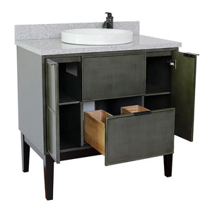 Bellaterra 37" Single Vanity in Linen Gray Finish with Counter Top and Sink 400501-LY, Gray Granite / Round, Open