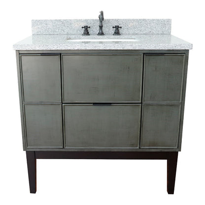 Bellaterra 37" Single Vanity in Linen Gray Finish with Counter Top and Sink 400501-LY, Gray Granite / Rectangle, Front