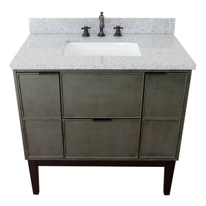 Bellaterra 37" Single Vanity in Linen Gray Finish with Counter Top and Sink 400501-LY, Gray Granite / Rectangle, Top