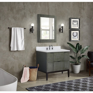 Bellaterra 37" Single Vanity in Linen Gray Finish with Counter Top and Sink 400501-LY, White Quartz / Oval, Front