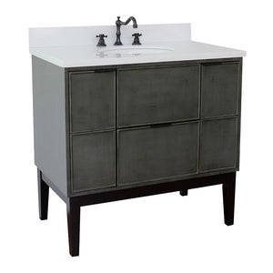 Bellaterra 37" Single Vanity in Linen Gray Finish with Counter Top and Sink 400501-LY, White Quartz / Oval, Front