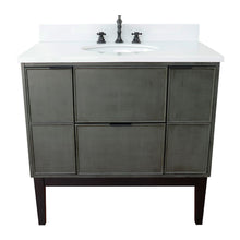 Load image into Gallery viewer, Bellaterra 37&quot; Single Vanity in Linen Gray Finish with Counter Top and Sink 400501-LY, White Quartz / Oval, Front