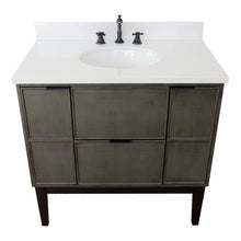 Load image into Gallery viewer, Bellaterra 37&quot; Single Vanity in Linen Gray Finish with Counter Top and Sink 400501-LY, White Quartz / Oval, Top