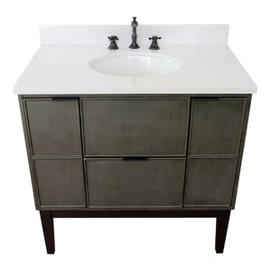 Bellaterra 37" Single Vanity in Linen Gray Finish with Counter Top and Sink 400501-LY, White Quartz / Oval, Top