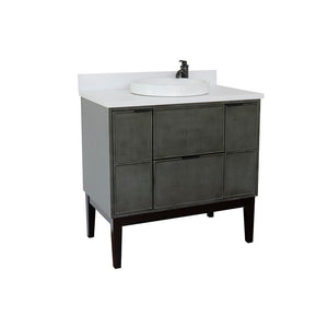Bellaterra 37" Single Vanity in Linen Gray Finish with Counter Top and Sink 400501-LY, White Quartz / Round, Front