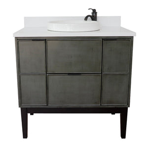 Bellaterra 37" Single Vanity in Linen Gray Finish with Counter Top and Sink 400501-LY, White Quartz / Round, Front