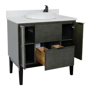 Bellaterra 37" Single Vanity in Linen Gray Finish with Counter Top and Sink 400501-LY, White Quartz / Round, Open