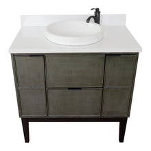 Load image into Gallery viewer, Bellaterra 37&quot; Single Vanity in Linen Gray Finish with Counter Top and Sink 400501-LY, White Quartz / Round, Top