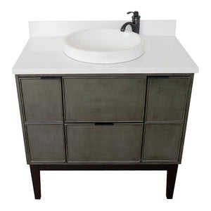 Bellaterra 37" Single Vanity in Linen Gray Finish with Counter Top and Sink 400501-LY, White Quartz / Round, Top