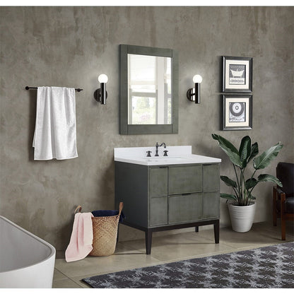 Bellaterra 37" Single Vanity in Linen Gray Finish with Counter Top and Sink 400501-LY, White Quartz / Rectangle, Front