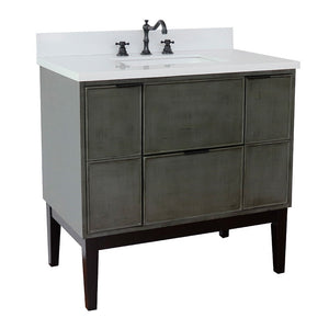 Bellaterra 37" Single Vanity in Linen Gray Finish with Counter Top and Sink 400501-LY, White Quartz / Rectangle, Front
