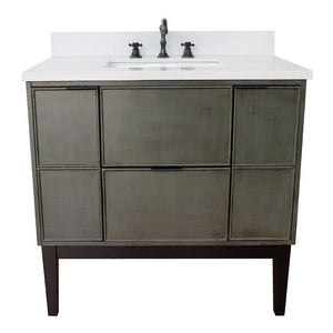 Bellaterra 37" Single Vanity in Linen Gray Finish with Counter Top and Sink 400501-LY, White Quartz / Rectangle, Front