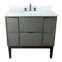 Load image into Gallery viewer, Bellaterra 37&quot; Single Vanity in Linen Gray Finish with Counter Top and Sink 400501-LY, White Carrara Marble / Oval, Front