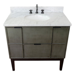 Bellaterra 37" Single Vanity in Linen Gray Finish with Counter Top and Sink 400501-LY, White Carrara Marble / Oval, Top