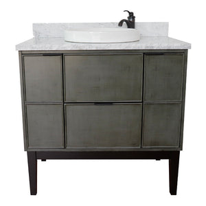 Bellaterra 37" Single Vanity in Linen Gray Finish with Counter Top and Sink 400501-LY, White Carrara Marble / Round, Front