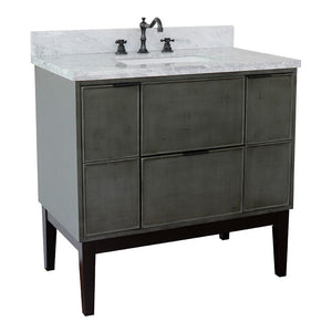 Bellaterra 37" Single Vanity in Linen Gray Finish with Counter Top and Sink 400501-LY, White Carrara Marble / Rectangle, Front