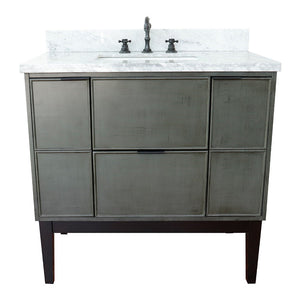 Bellaterra 37" Single Vanity in Linen Gray Finish with Counter Top and Sink 400501-LY, White Carrara Marble / Rectangle, Front