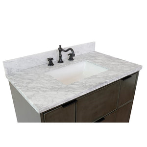 Bellaterra 37" Single Vanity in Linen Gray Finish with Counter Top and Sink 400501-LY, White Carrara Marble / Rectangle, Top