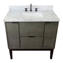 Load image into Gallery viewer, Bellaterra 37&quot; Single Vanity in Linen Gray Finish with Counter Top and Sink 400501-LY, White Carrara Marble / Rectangle, Top 