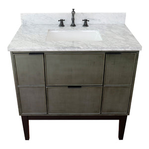 Bellaterra 37" Single Vanity in Linen Gray Finish with Counter Top and Sink 400501-LY, White Carrara Marble / Rectangle, Top 